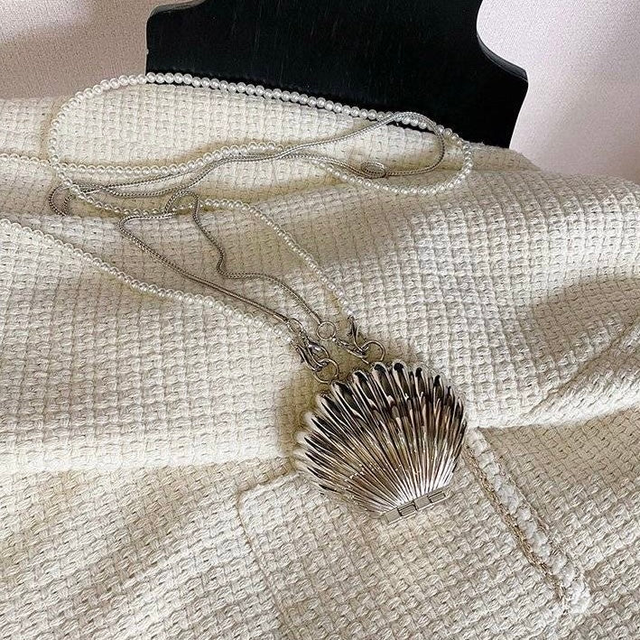 SeaShell Pearl Chain Mini Metal Bag