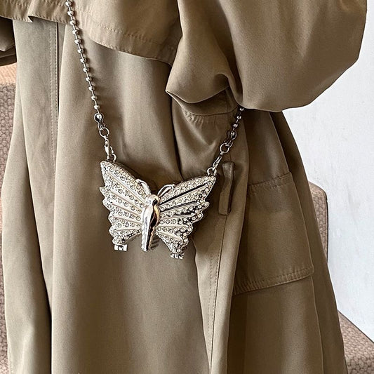 Diamond Butterfly Metal Mini Clutch - Silver
