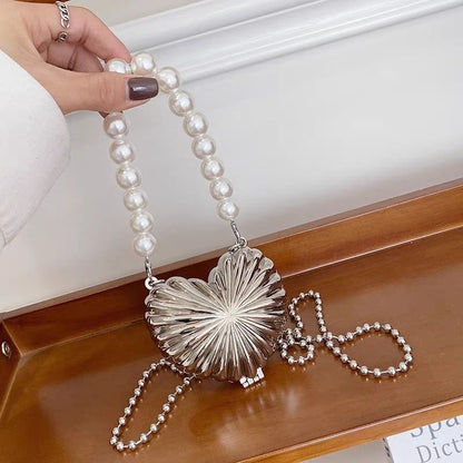 Heart Mini Metal Clutch - Silver