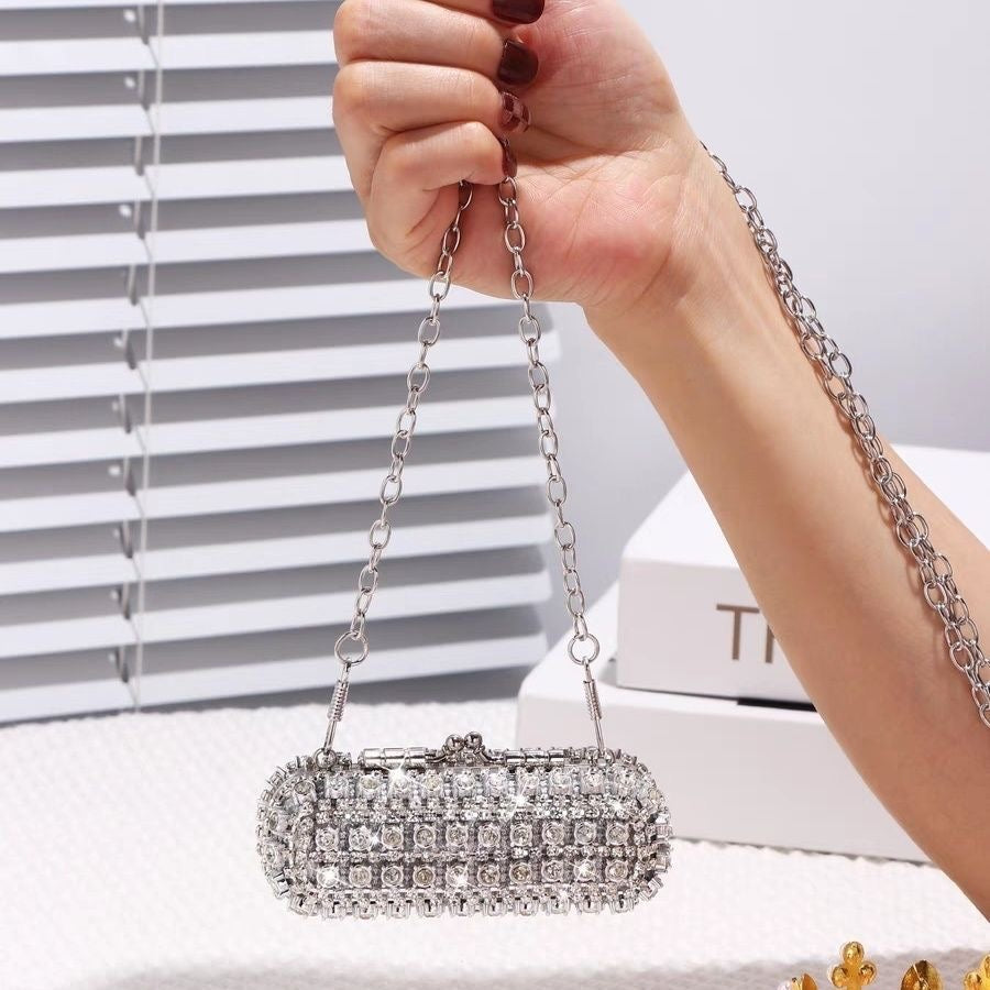 Rhinestone Capsule Mini Clutch - Silver