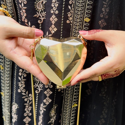 Heart Shaped Mini Metal Clutch- Gold