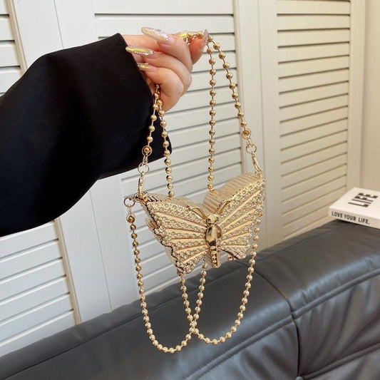 Diamond Butterfly Metal Mini Clutch