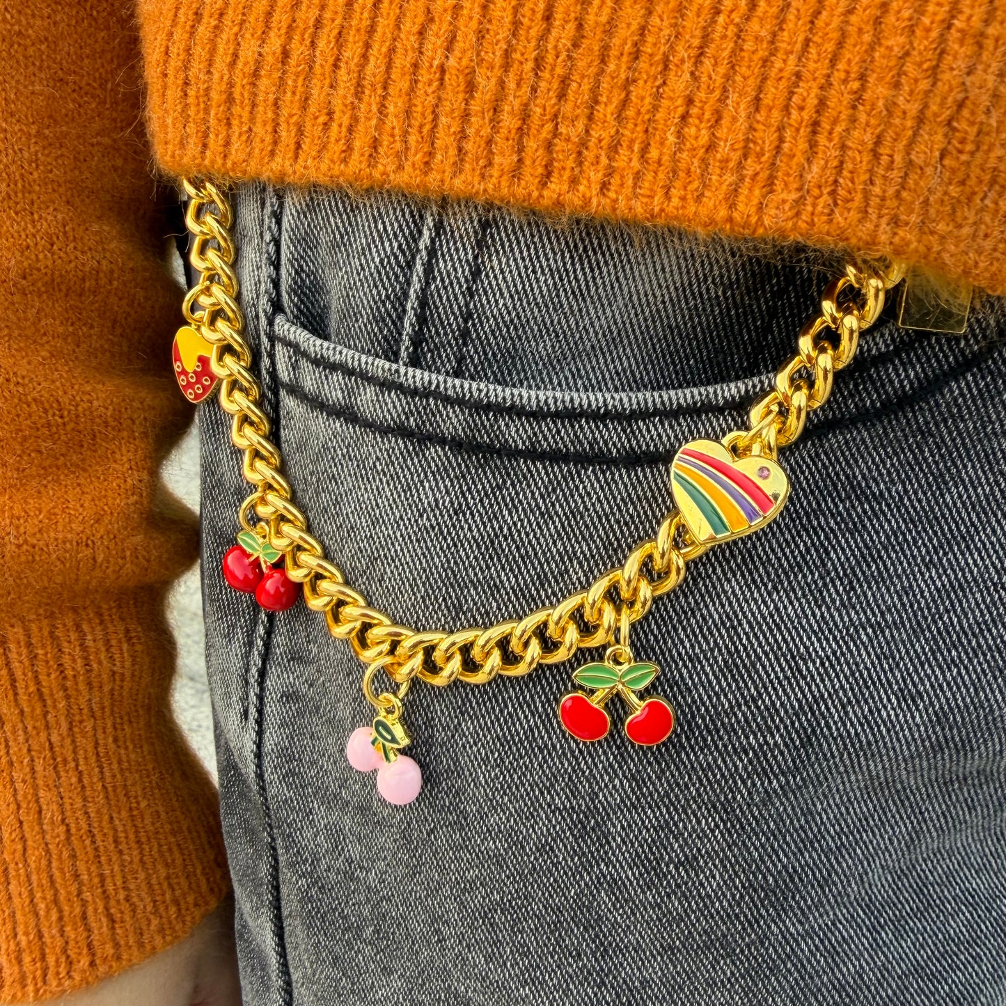 Pink Cherry Charm Chain