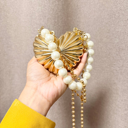 Heart Mini Metal Clutch - Gold