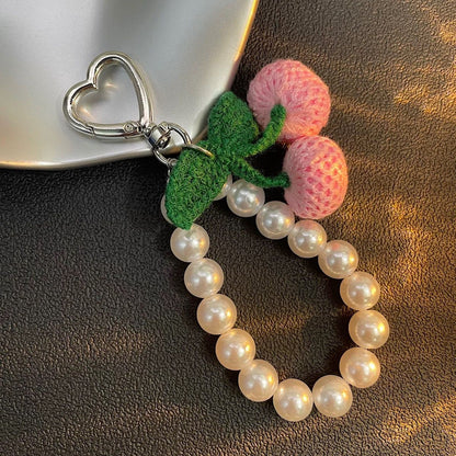 Knitted Cherry with Pearls KeyChain