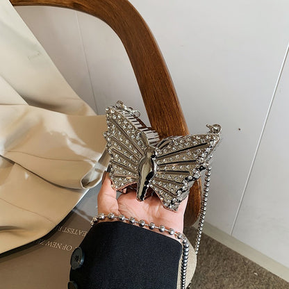 Diamond Butterfly Metal Mini Clutch - Silver