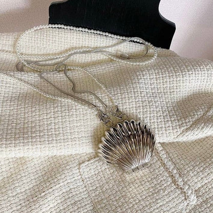 Shell Double Chain Mini Metal Bag - Silver