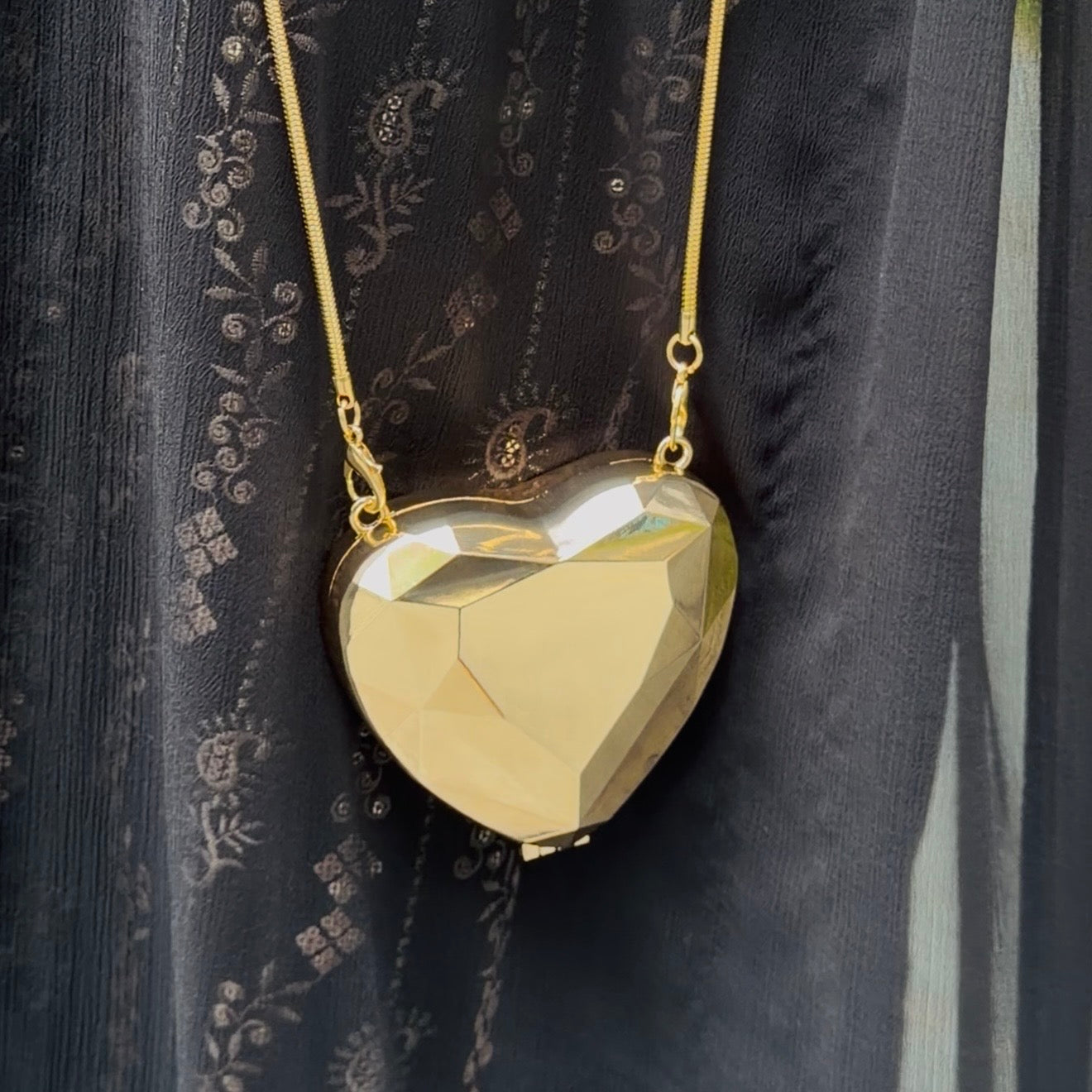 Heart Shaped Mini Metal Clutch- Gold