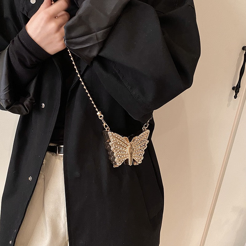 Diamond Butterfly Metal Mini Clutch