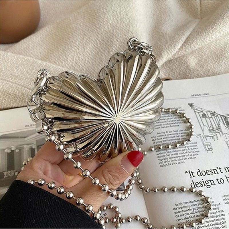 Heart Mini Metal Clutch - Silver