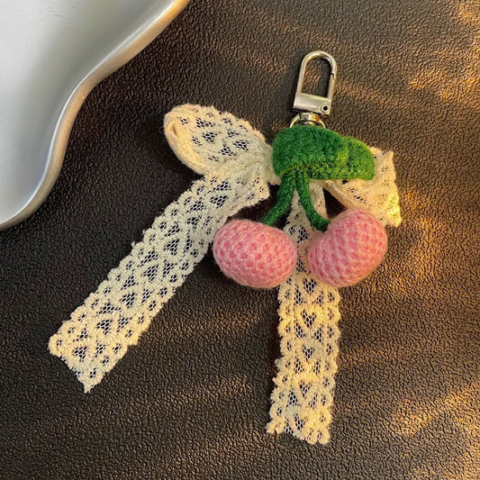Knitted Cherry with Pearls KeyChain