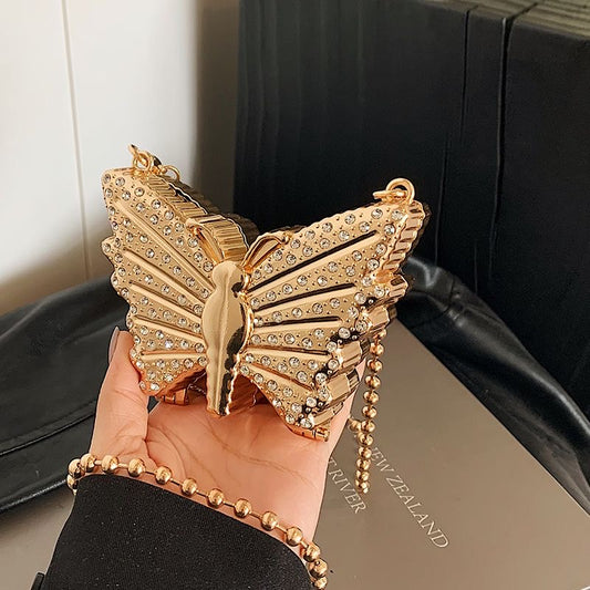 Diamond Butterfly Metal Mini Clutch