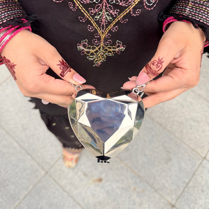 Heart Shaped Mini Metal Clutch - Silver
