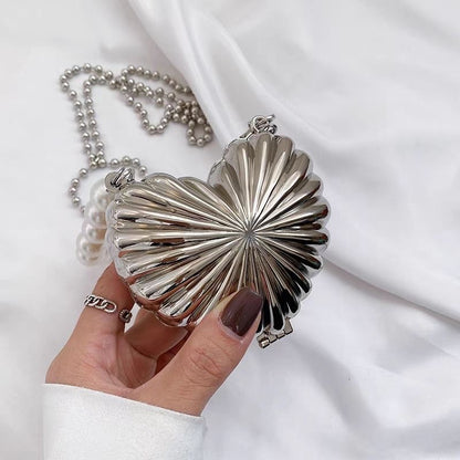 Heart Mini Metal Clutch - Silver