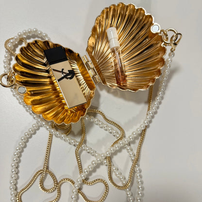 Shell Double Chain Mini Metal Clutch - Gold