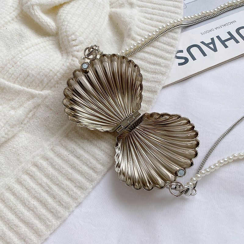 Shell Double Chain Mini Metal Bag - Silver