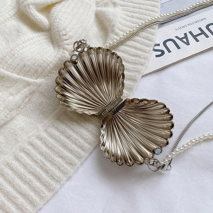 Shell Double Chain Mini Metal Bag - Silver