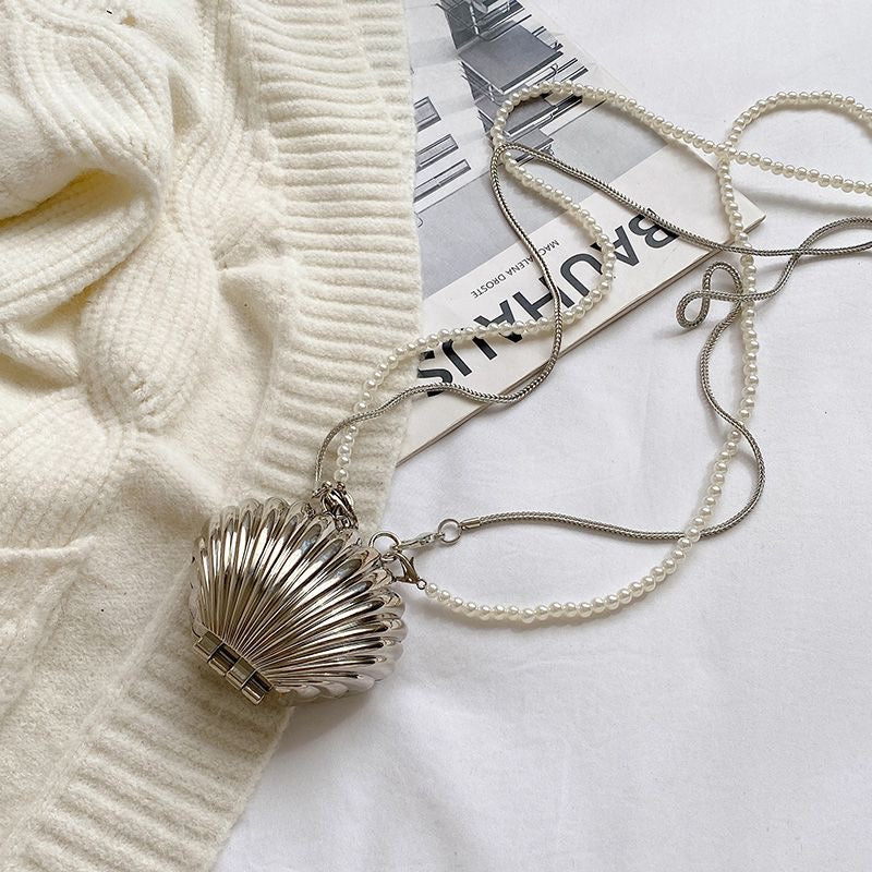 Shell Double Chain Mini Metal Bag - Silver