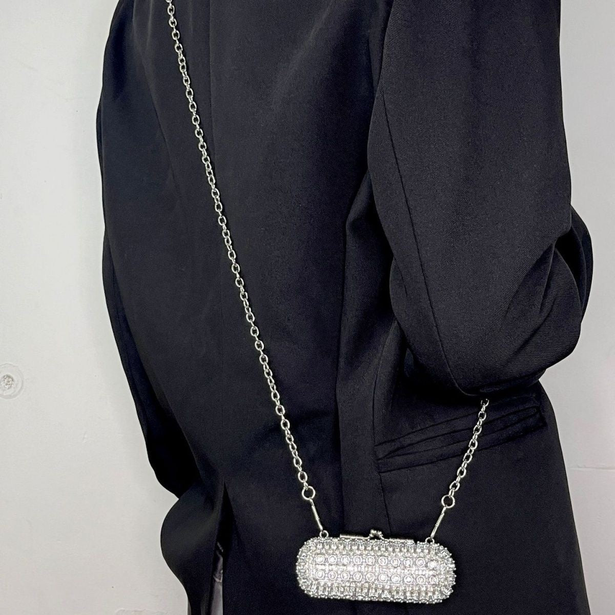 Rhinestone Capsule Mini Clutch - Silver