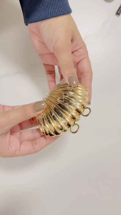 Shell Double Chain Mini Metal Clutch - Gold